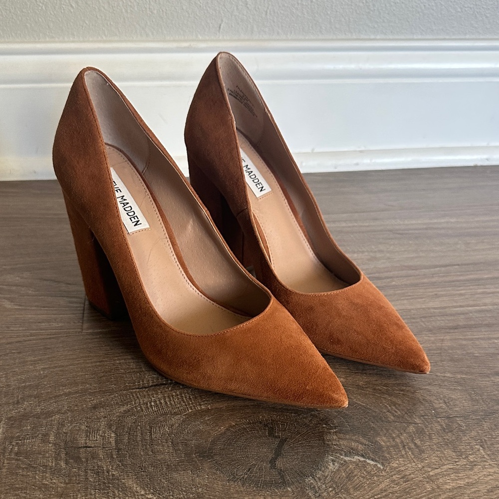 Steve Madden Burnt Orange Suede Pointed-Toe Block Heel Pumps